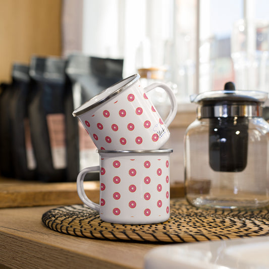 Taza esmaltada con donuts