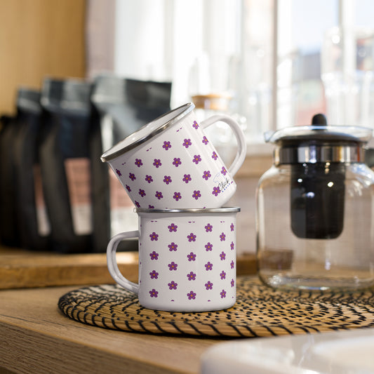 Taza esmaltada con flores