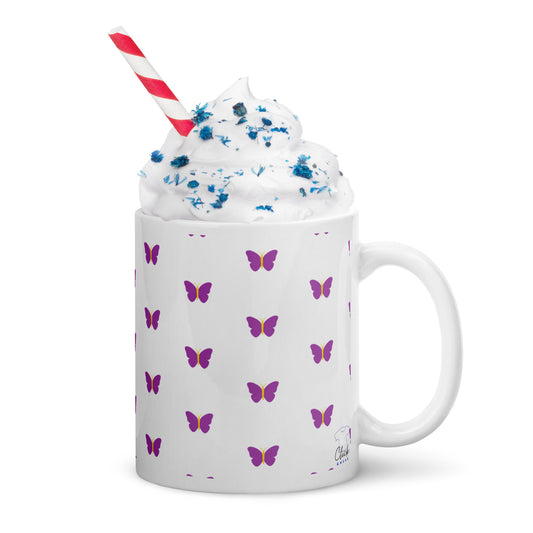 Taza blanca con Mariposas